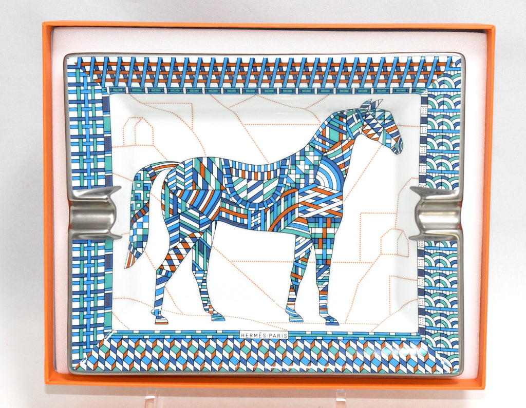 Hermes Cheval Deco Change tray blue porcelain Ashtray plate horse VIDE POCH