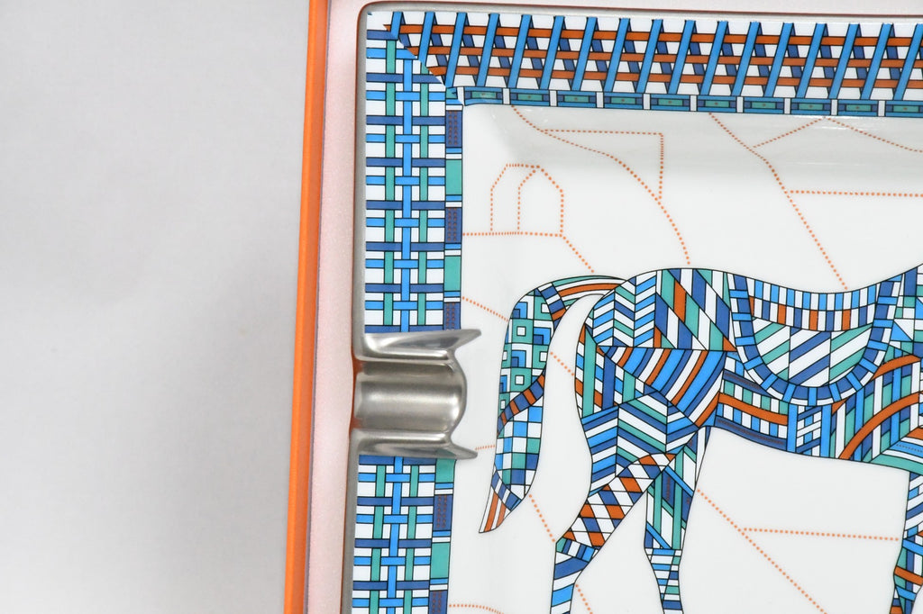 Hermes Cheval Deco Change tray blue porcelain Ashtray plate horse VIDE POCH