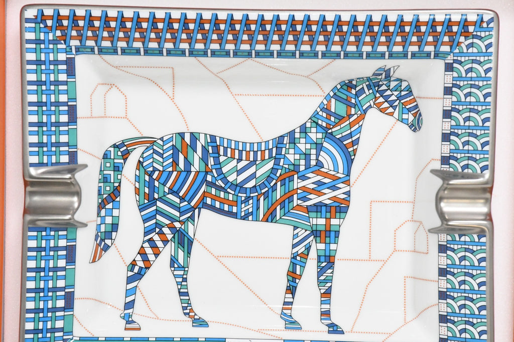 Hermes Cheval Deco Change tray blue porcelain Ashtray plate horse VIDE POCH