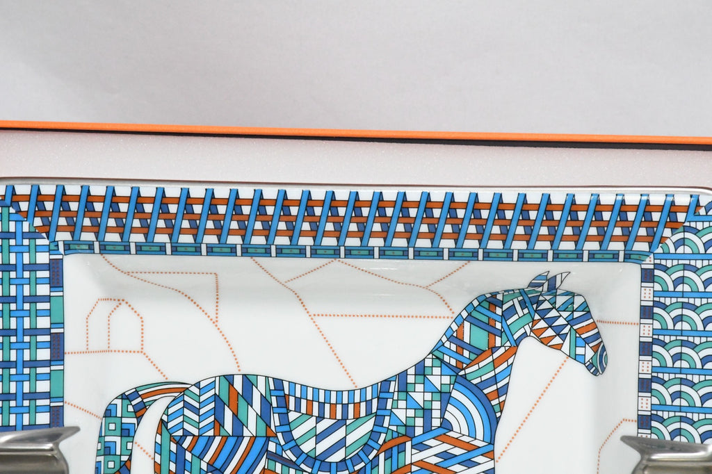 Hermes Cheval Deco Change tray blue porcelain Ashtray plate horse VIDE POCH