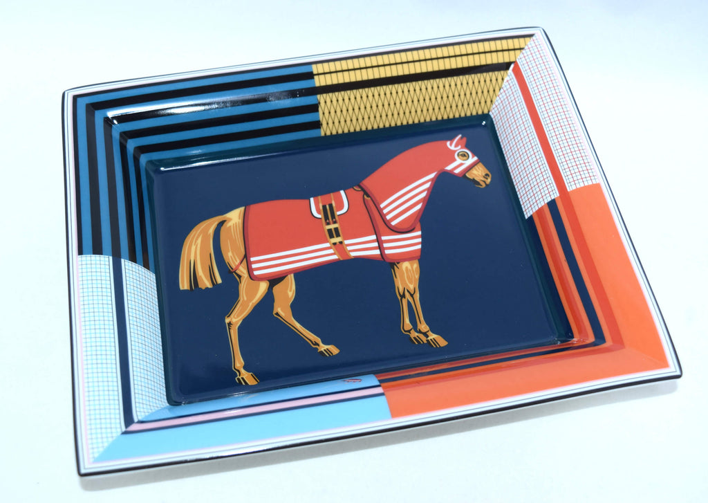 Hermes Couvertures Nouvelles Change tray 2H Blue porcelain Ashtray VIDE POCHE