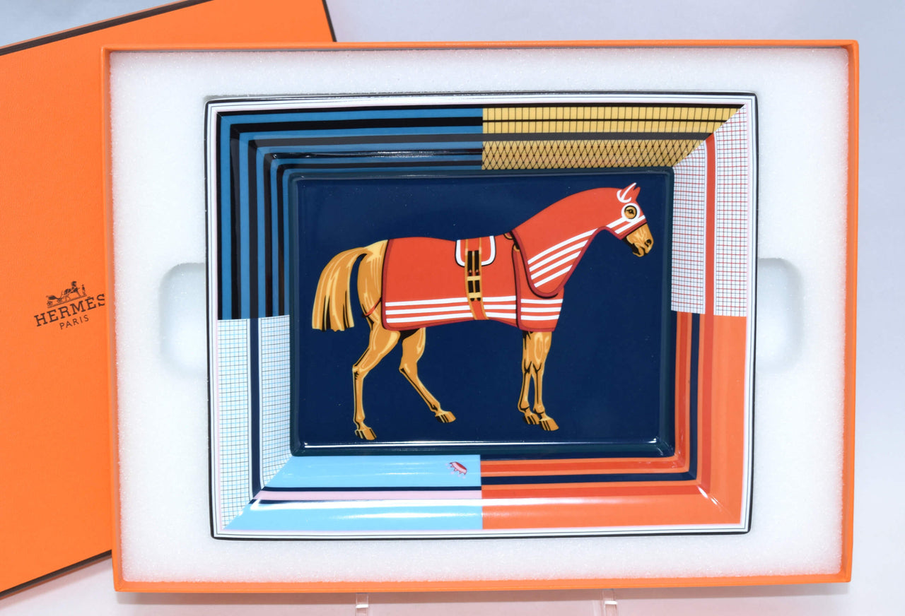 Hermes Couvertures Nouvelles Change tray 2H Blue porcelain Ashtray VIDE POCHE