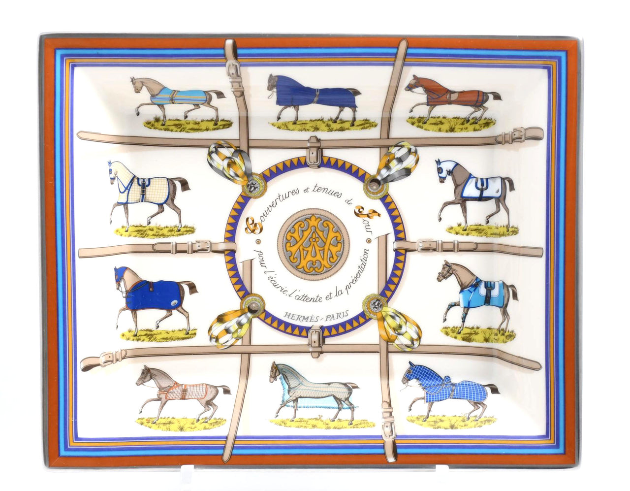 Hermes Couvertures et Tenues de Jour Change tray porcelain horse Ashtray 024