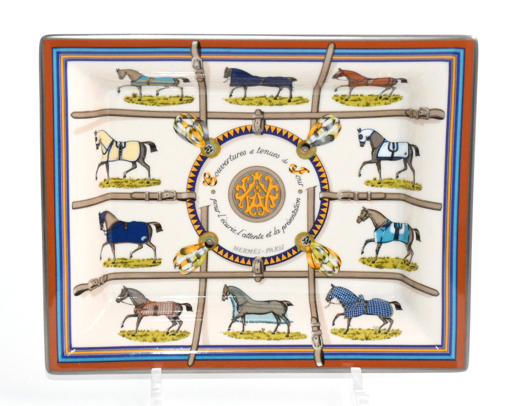 Hermes Couvertures et Tenues de Jour Change tray porcelain horse Ashtray 044
