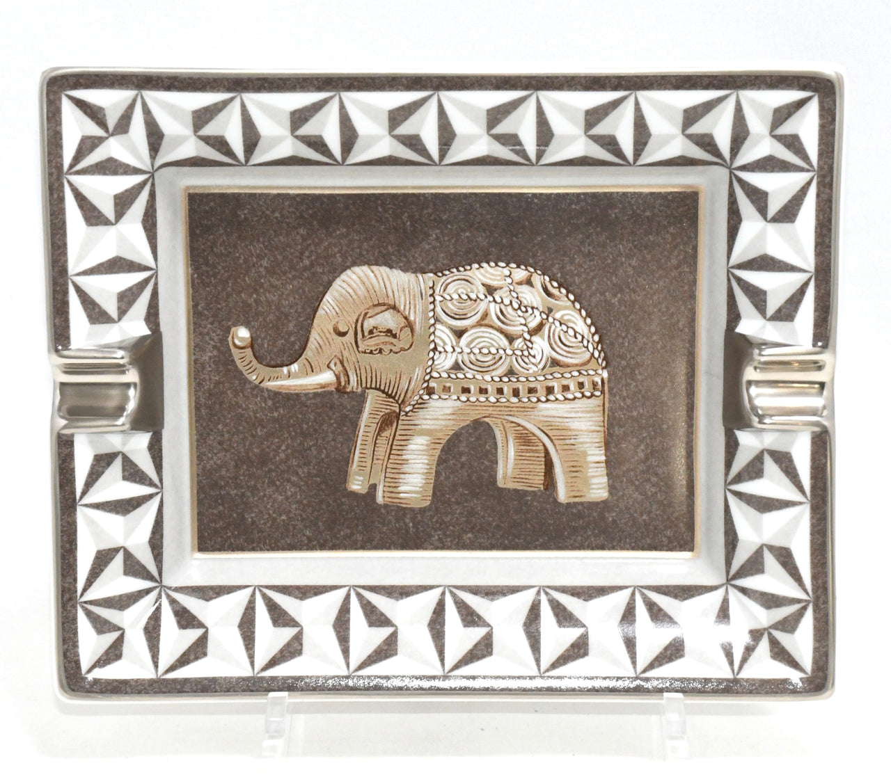 Hermes Elephant Change tray gray brown porcelain Ashtray plate animal