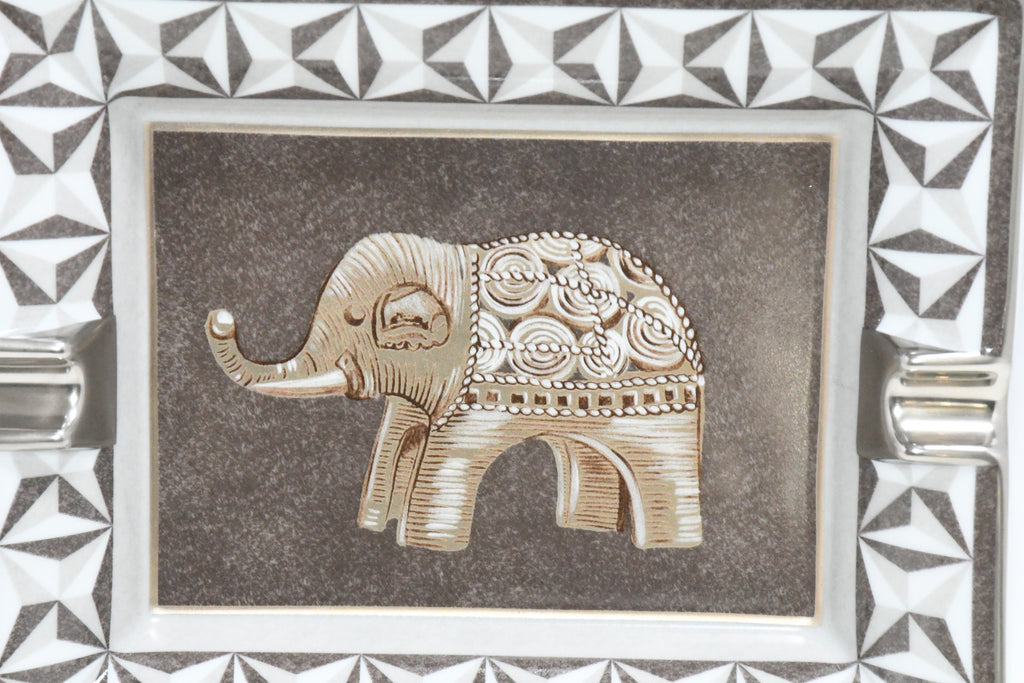 Hermes Elephant Change tray gray brown porcelain Ashtray plate animal