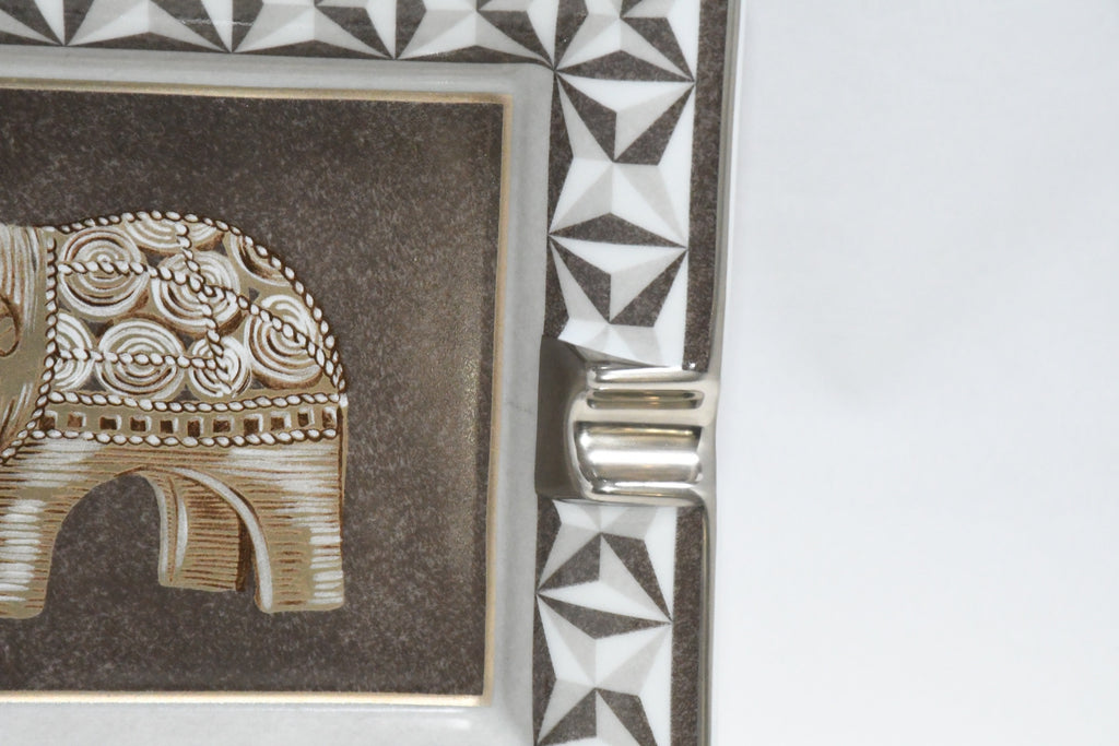 Hermes Elephant Change tray gray brown porcelain Ashtray plate animal