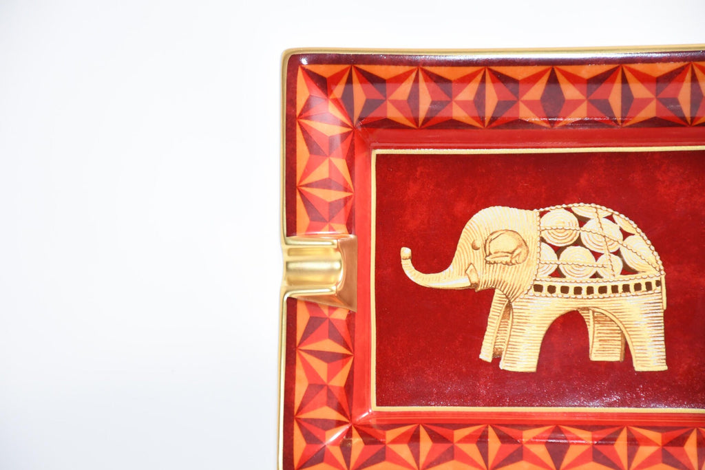 Hermes Elephant Change tray red porcelain Ashtray animal plate VIDE POCHE