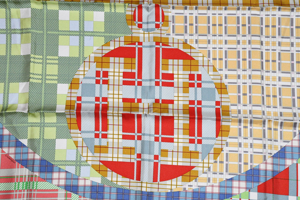 Hermes Ex Libris A Carreaux 90 cm silk green Carre plaid 35"