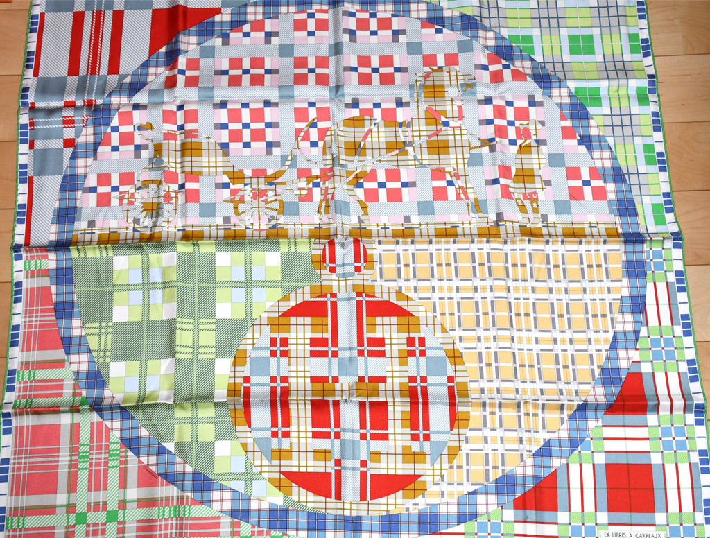 Hermes Ex Libris A Carreaux 90 cm silk green Carre plaid 35"