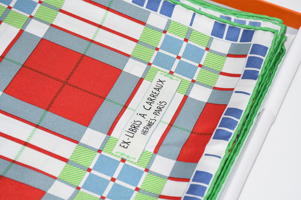 Hermes Ex Libris A Carreaux 90 cm silk green Carre plaid 35"