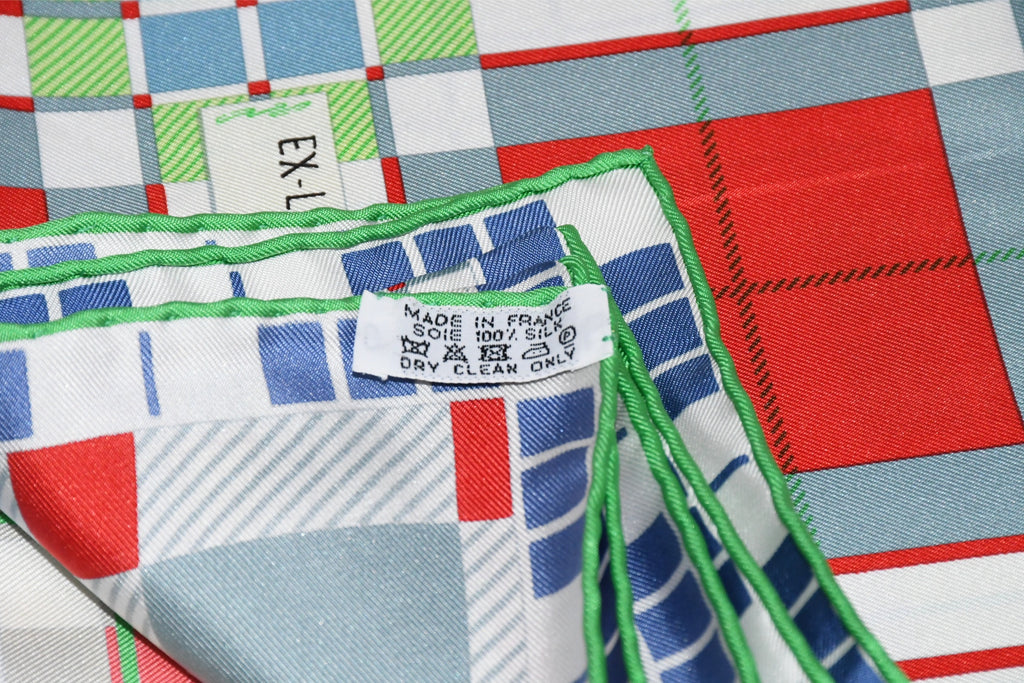 Hermes Ex Libris A Carreaux 90 cm silk green Carre plaid 35"