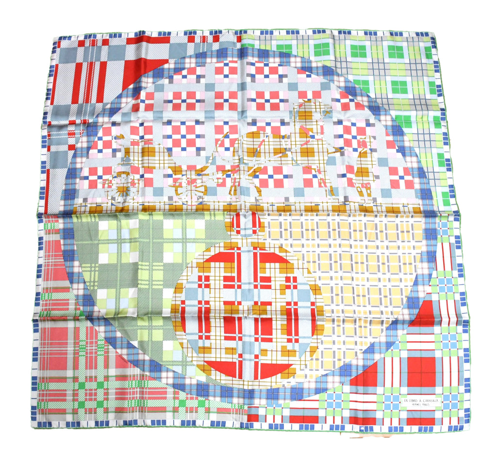 Hermes Ex Libris A Carreaux 90 cm silk green Carre plaid 35"