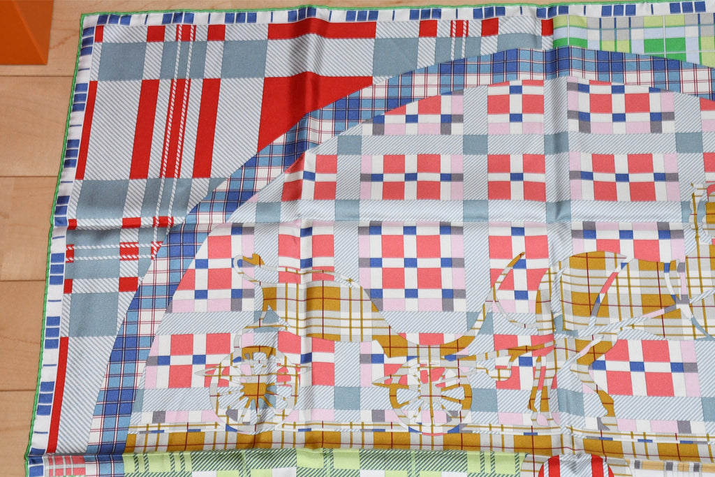 Hermes Ex Libris A Carreaux 90 cm silk green Carre plaid 35"