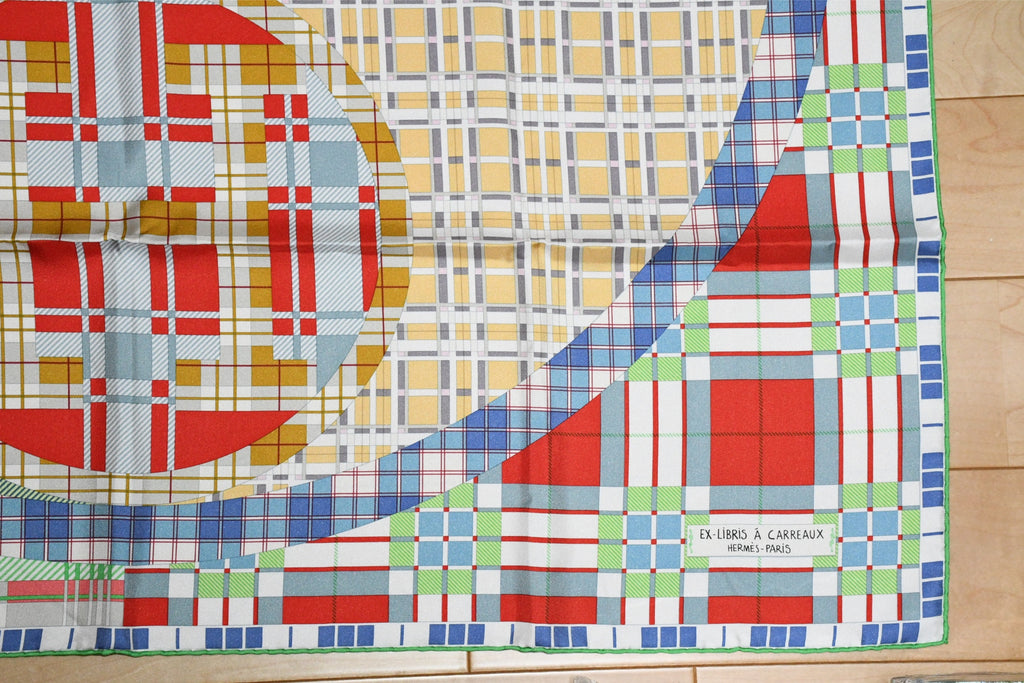Hermes Ex Libris A Carreaux 90 cm silk green Carre plaid 35"