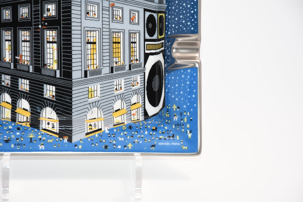 Hermes Faubourg Party Change tray blue porcelain Ashtray plate pixel game