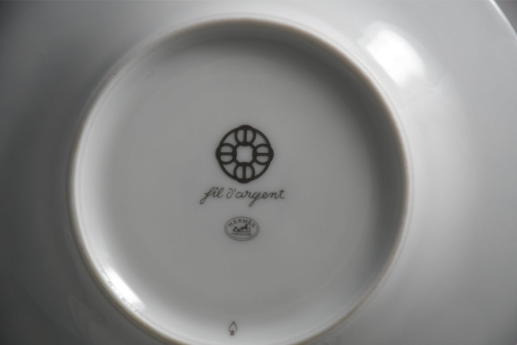 Hermes Fil d'Argent Bread Plate 16 cm silver chain porcelain cake dessert Set of 2