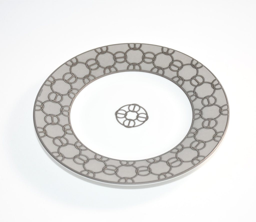 Hermes Fil d'Argent Bread Plate 16 cm silver chain porcelain cake dessert Set of 2