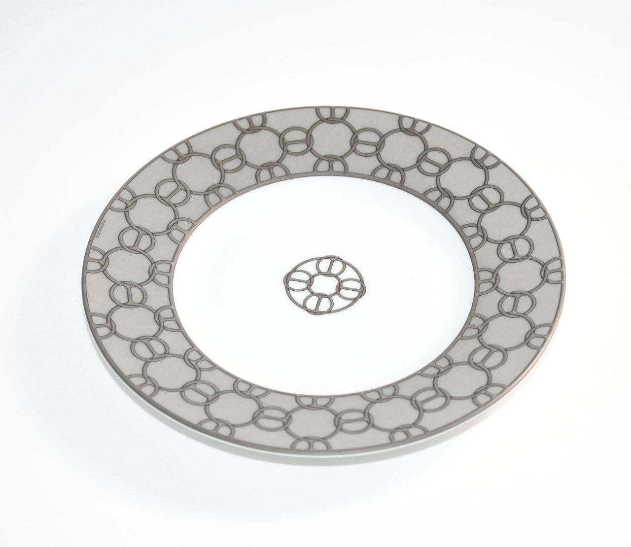 Hermes Fil d'Argent Bread Plate 16 cm silver chain porcelain cake dessert Set of 2