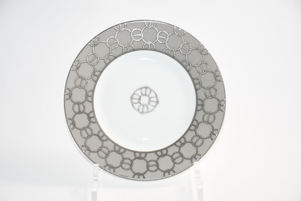 Hermes Fil d'Argent Bread Plate 16 cm silver chain porcelain cake dessert Set of 2