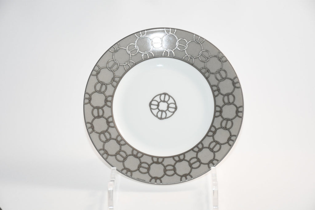 Hermes Fil d'Argent Bread Plate 16 cm silver chain porcelain cake dessert Set of 2