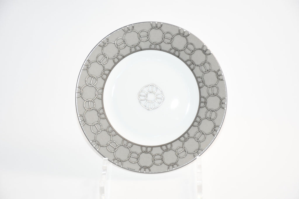 Hermes Fil d'Argent Bread Plate 16 cm silver chain porcelain cake dessert Set of 2