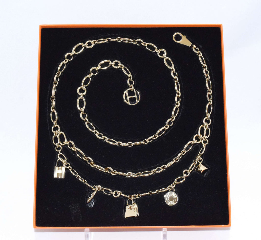 Hermes GOLD Olga Chain Belt Bag Charm Amulette Necklace with Box Breloque Cadena