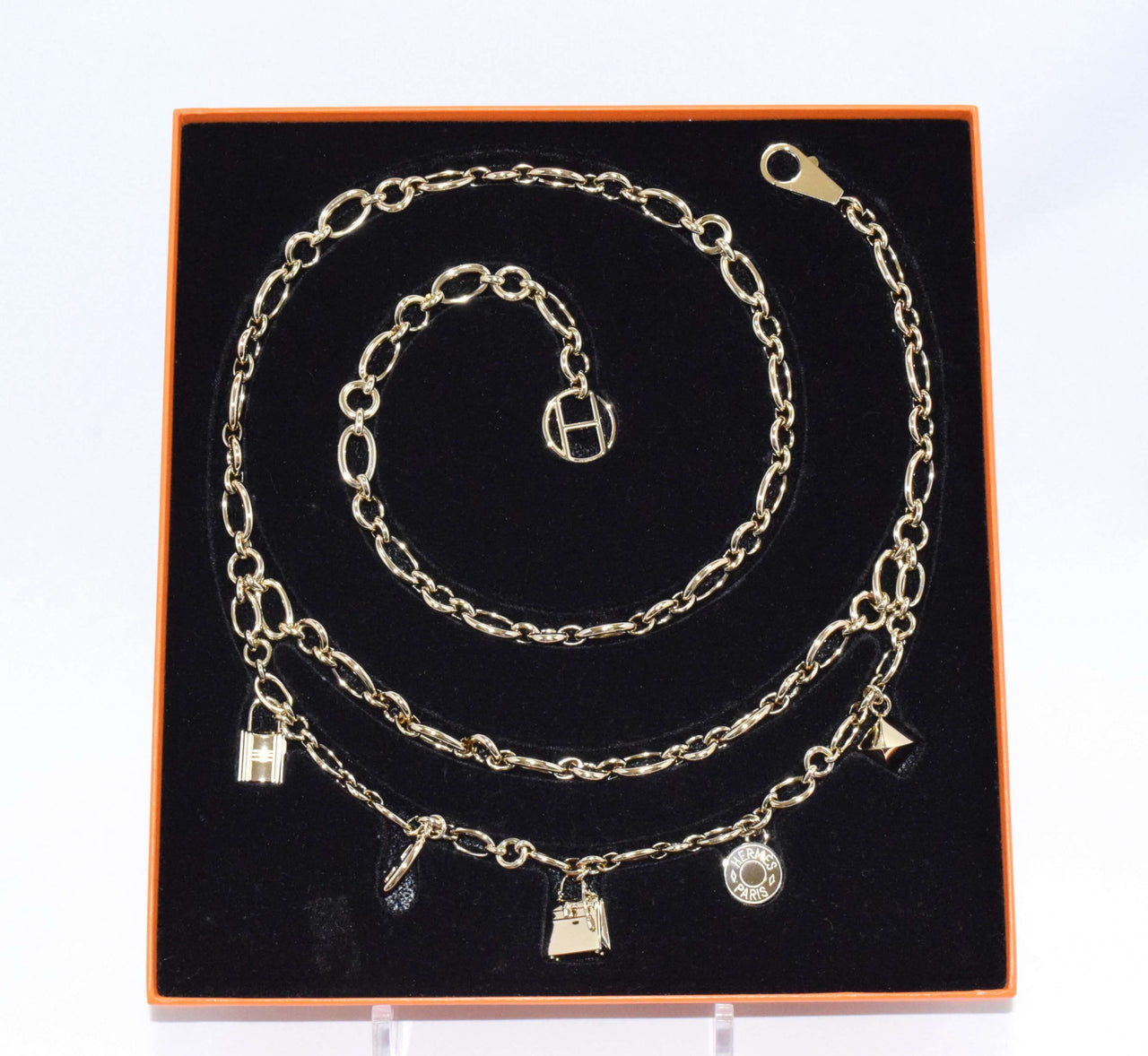Hermes GOLD Olga Chain Belt Bag Charm Amulette Necklace with Box Breloque Cadena