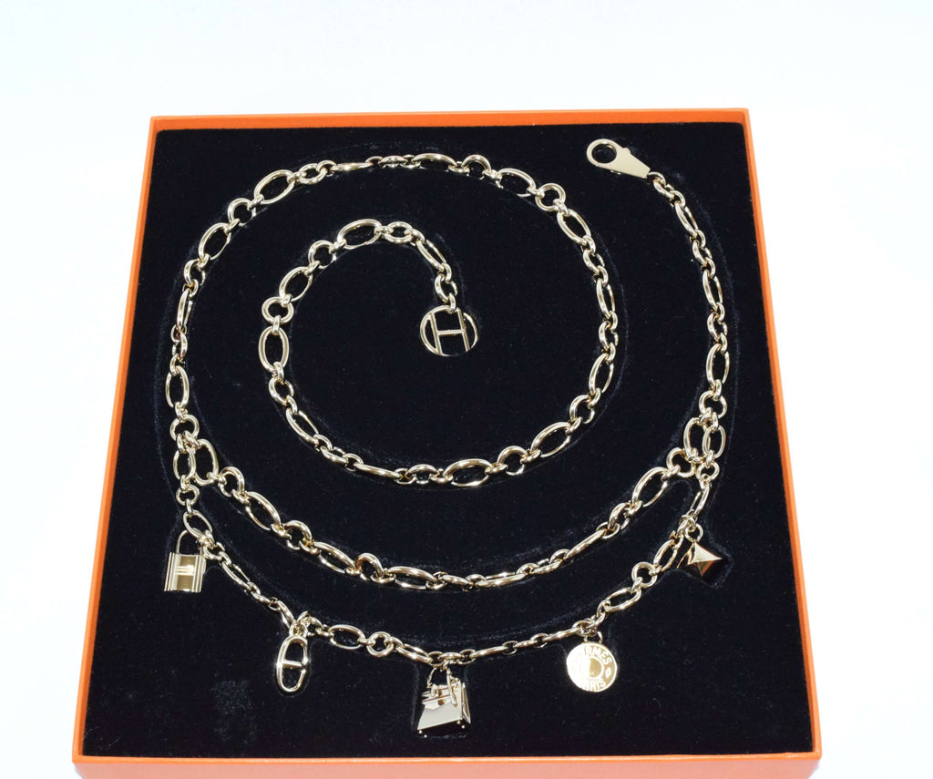Hermes GOLD Olga Chain Belt Bag Charm Amulette Necklace with Box Breloque Cadena
