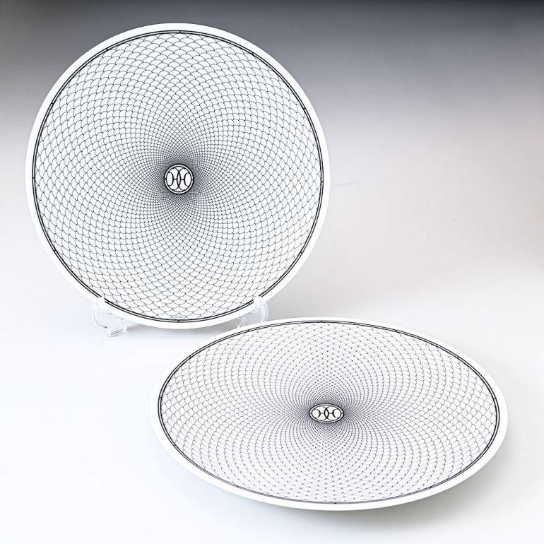 Hermes H Deco Dinner Plate 27 cm Set of 2 porcelain black white 10.75"