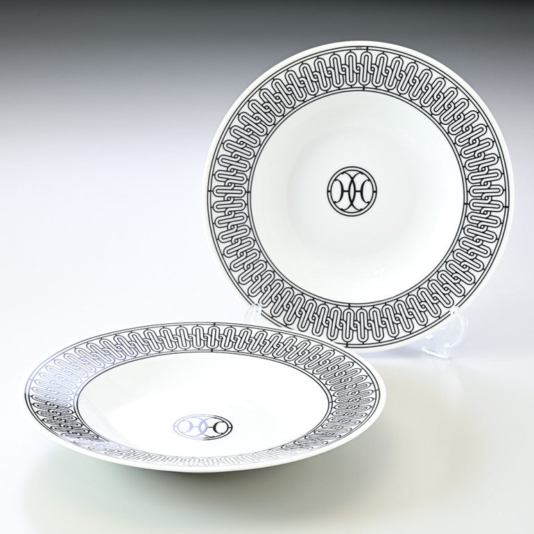 Hermes H deco Soup Plate Set of 2 porcelain black white ash pasta 22 cm