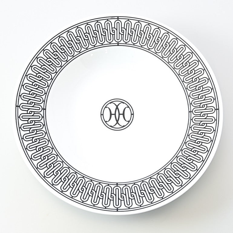 Hermes H deco Soup Plate Set of 2 porcelain black white ash pasta 22 cm