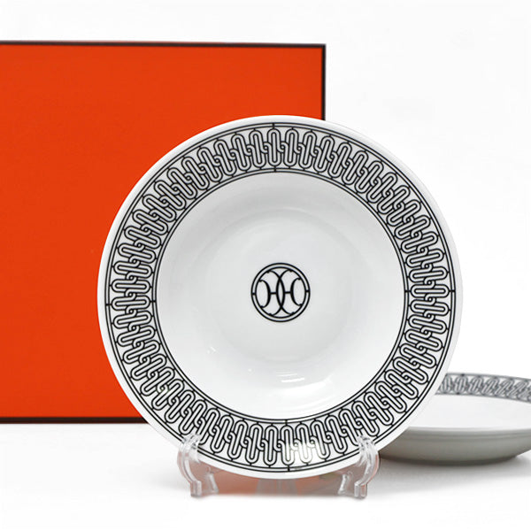 Hermes H deco Soup Plate Set of 2 porcelain black white ash pasta 22 cm