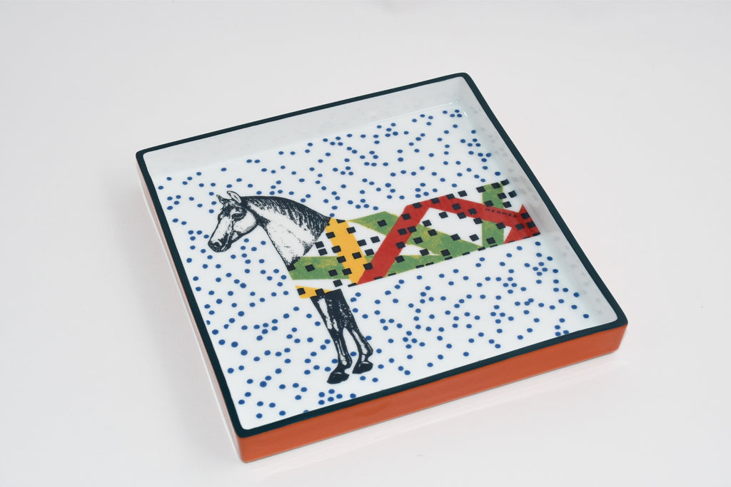 Hermes Hippomobile square tray porcelain Change tray horse 17 x 17 cm