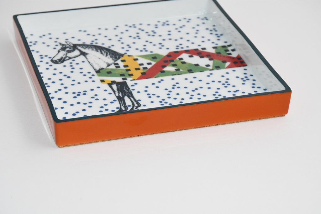 Hermes Hippomobile square tray porcelain Change tray horse 17 x 17 cm