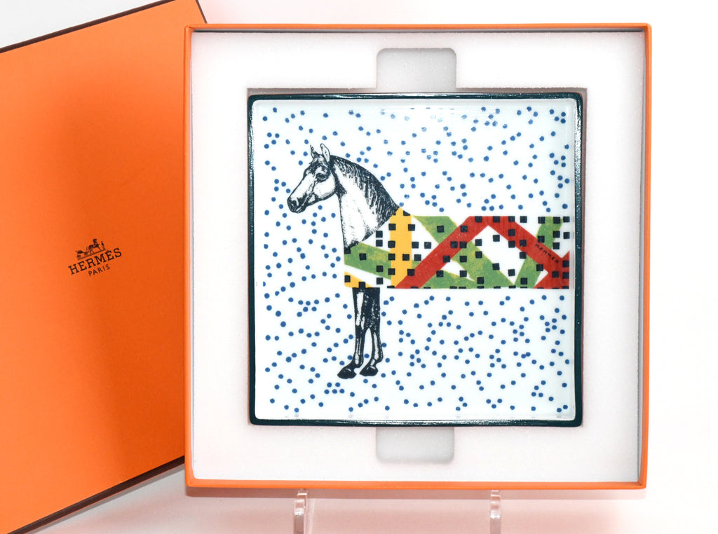Hermes Hippomobile square tray porcelain Change tray horse 17 x 17 cm