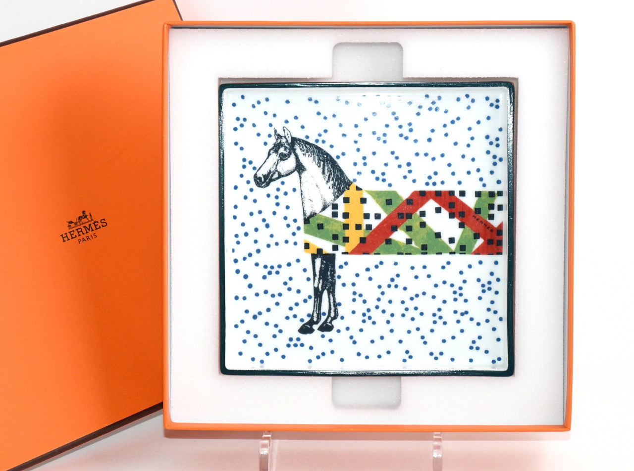 Hermes Hippomobile square tray porcelain Change tray horse 17 x 17 cm