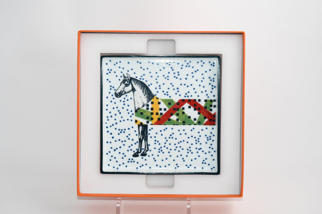 Hermes Hippomobile square tray porcelain Change tray horse 17 x 17 cm