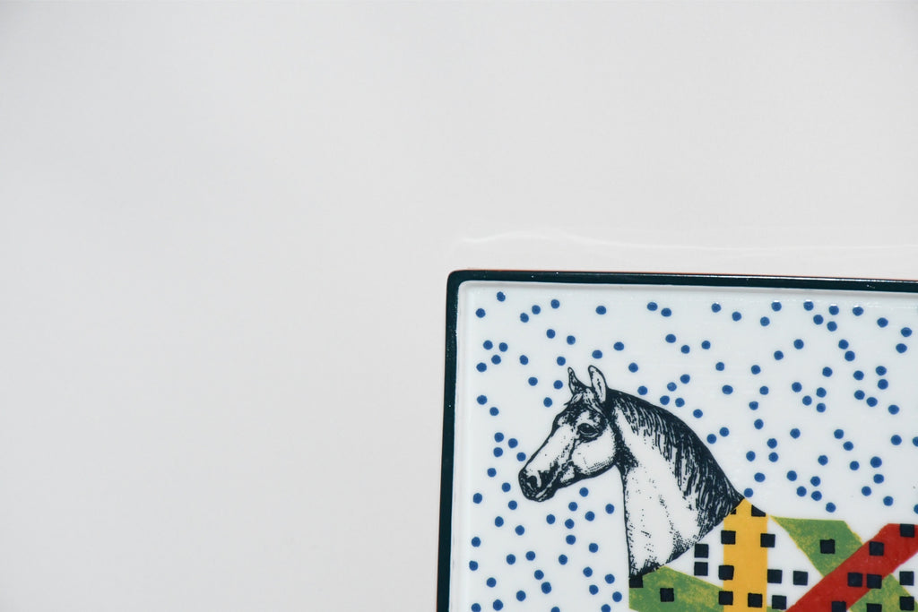 Hermes Hippomobile square tray porcelain Change tray horse 17 x 17 cm