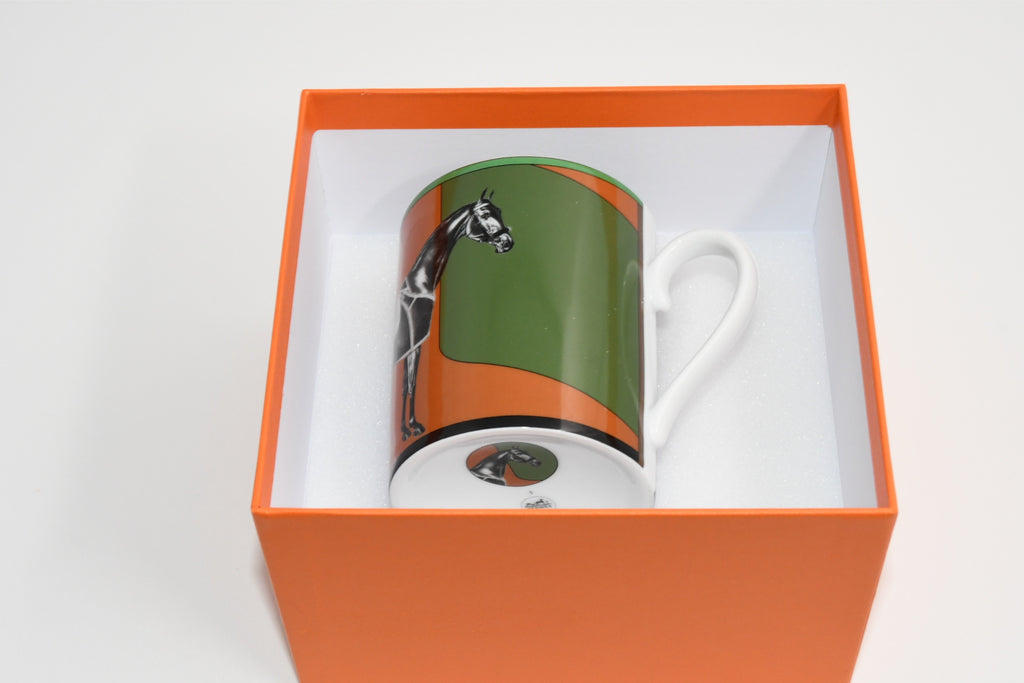 Hermes La Serpentine Mug Cup porcelain horse dinnerware coffee tea brown green No.3