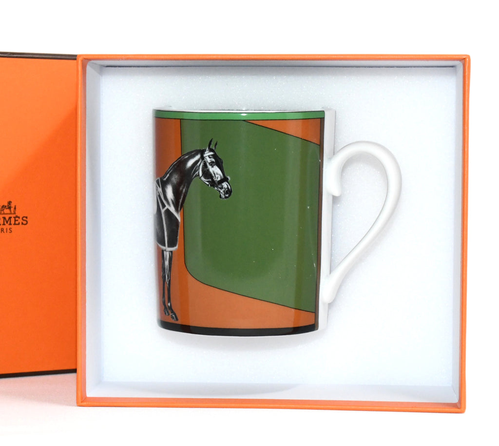 Hermes La Serpentine Mug Cup porcelain horse dinnerware coffee tea brown green No.3