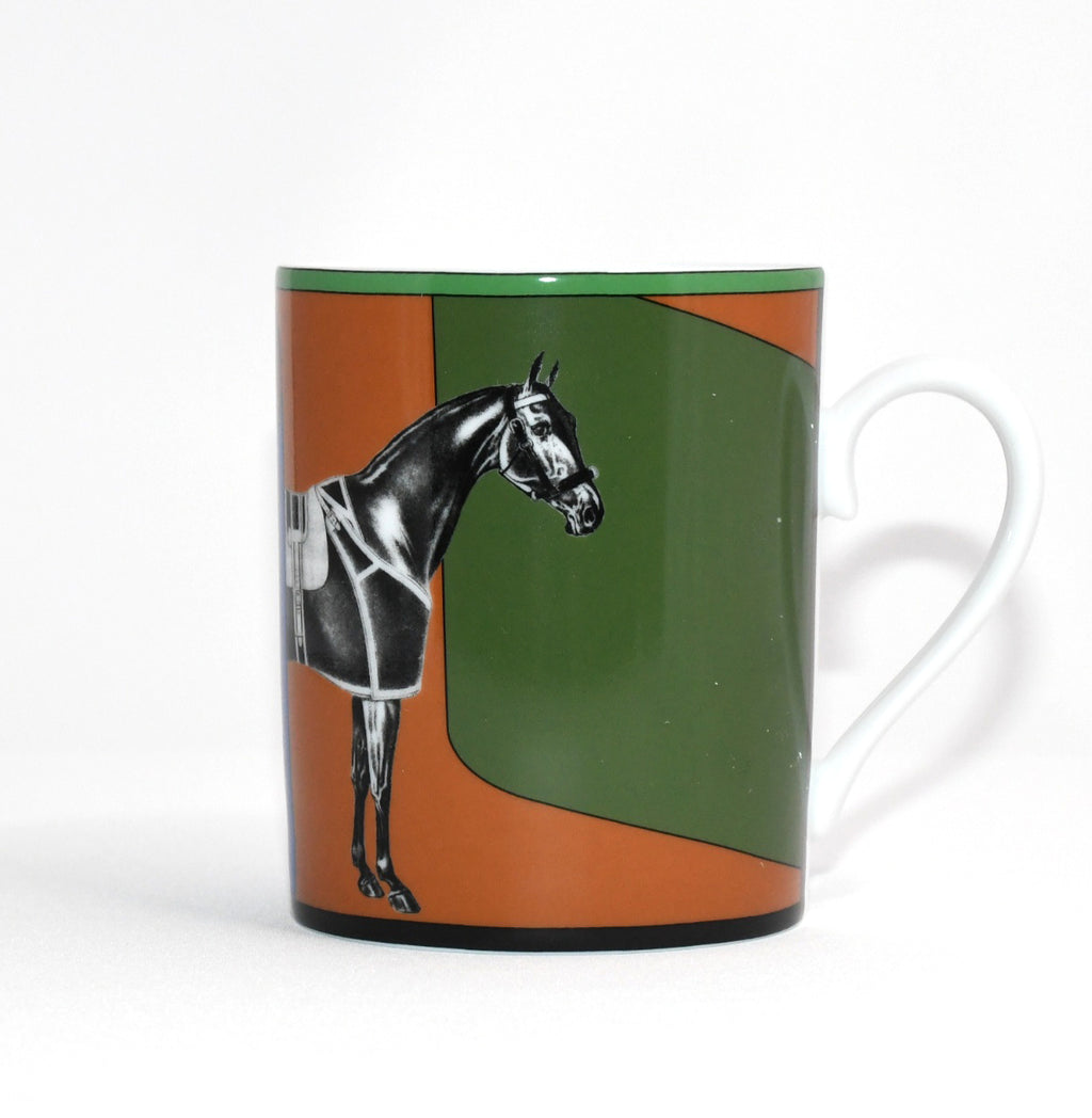Hermes La Serpentine Mug Cup porcelain horse dinnerware coffee tea brown green No.3