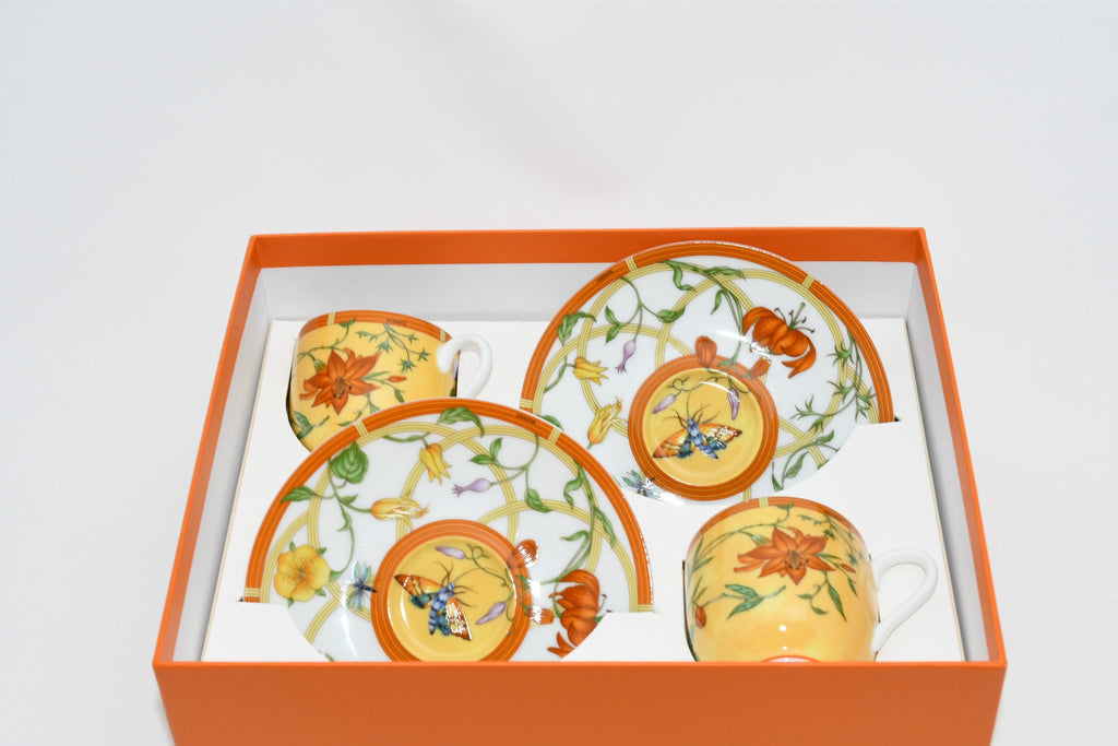 Hermes La Siesta Demitasse Cup and Saucer 2 set blue flower espresso coffee