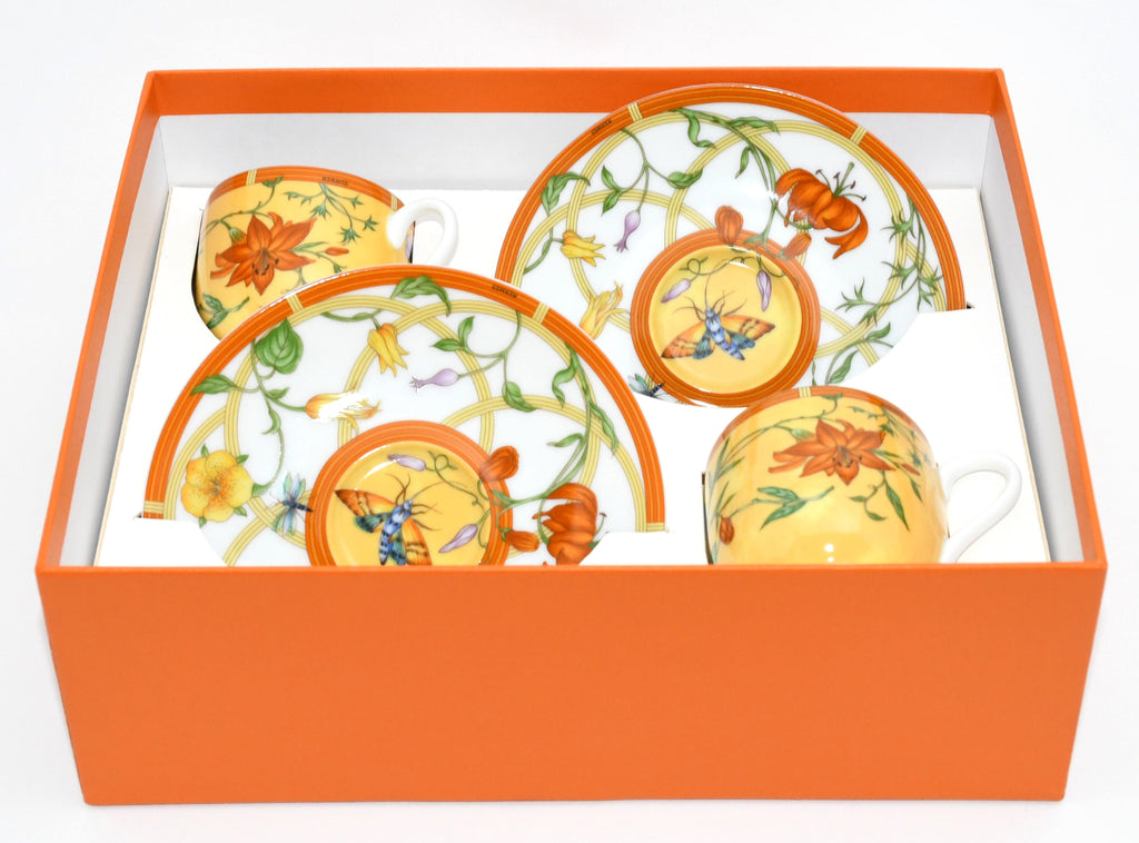 Hermes La Siesta Demitasse Cup and Saucer 2 set blue flower espresso coffee