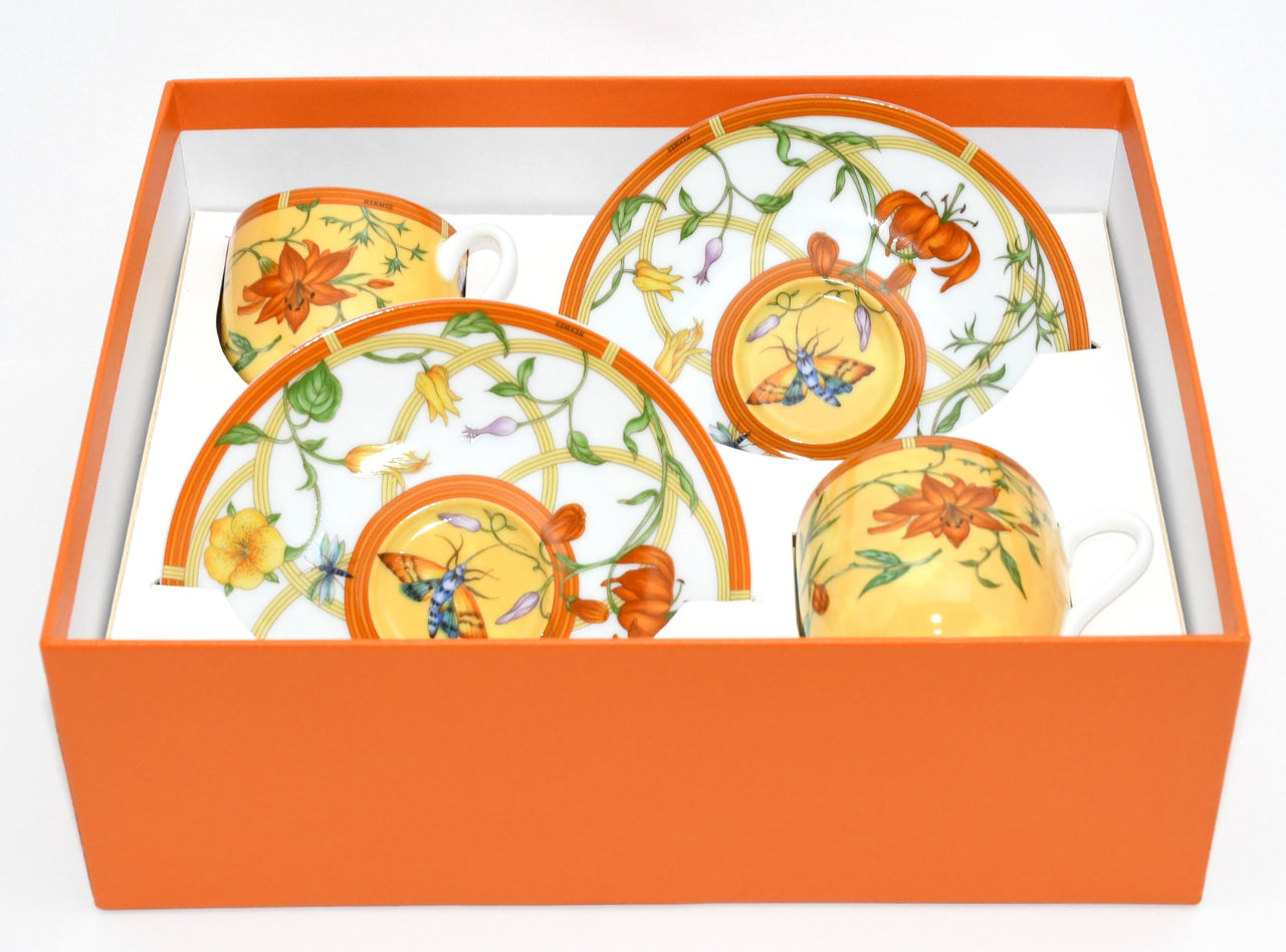 Hermes La Siesta Demitasse Cup and Saucer 2 set blue flower espresso coffee