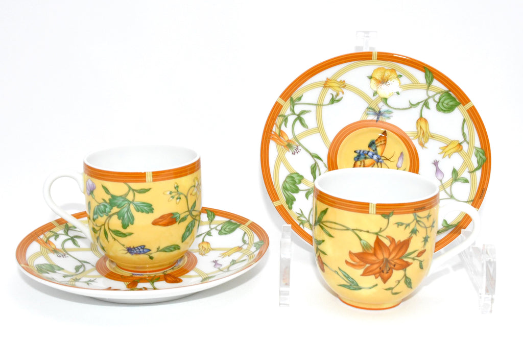 Hermes La Siesta Demitasse Cup and Saucer 2 set blue flower espresso coffee