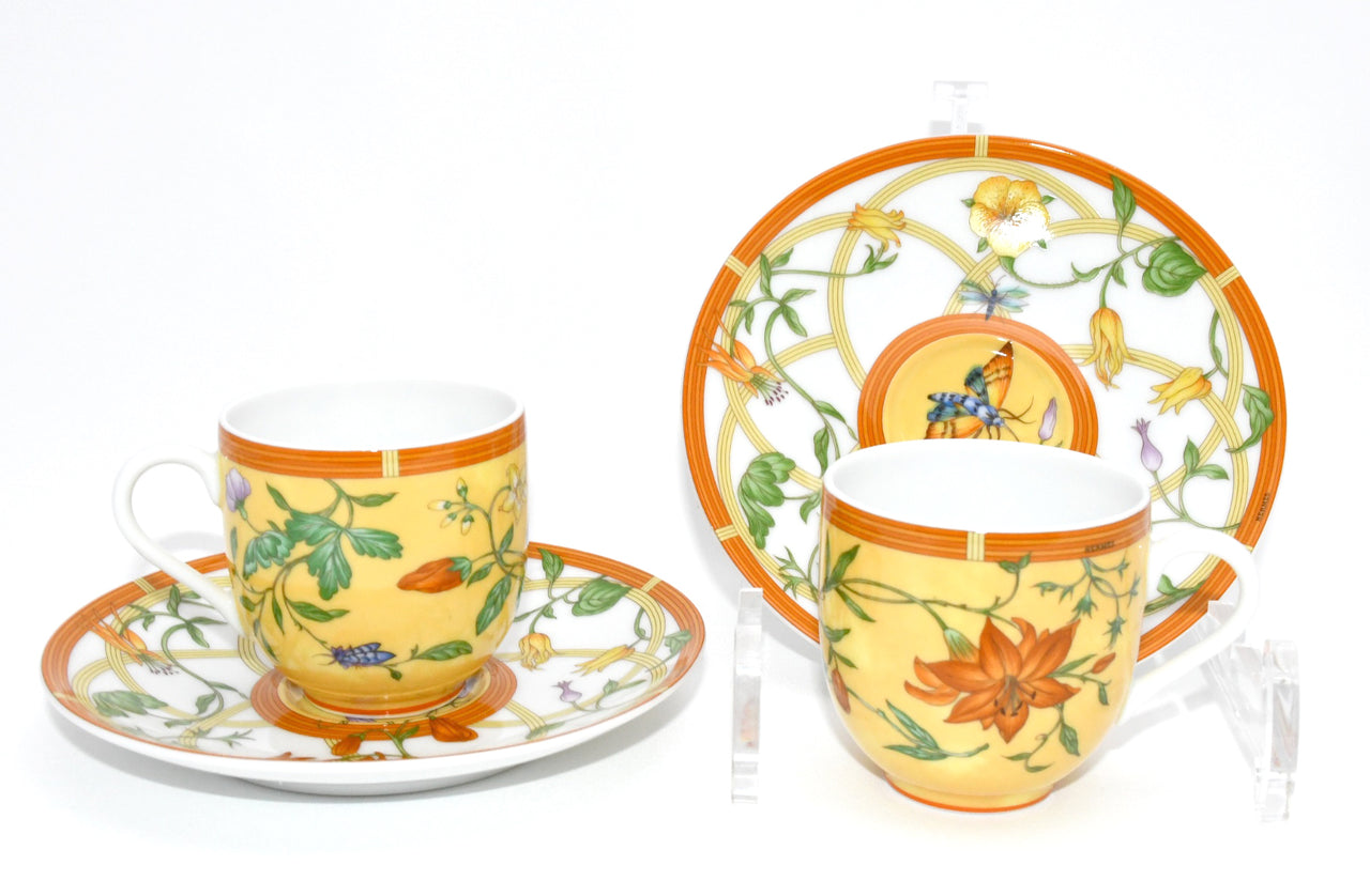 Hermes La Siesta Demitasse Cup and Saucer 2 set blue flower espresso coffee