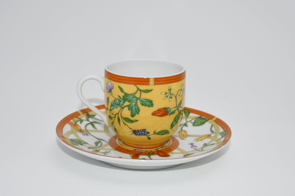 Hermes La Siesta Demitasse Cup and Saucer 2 set blue flower espresso coffee