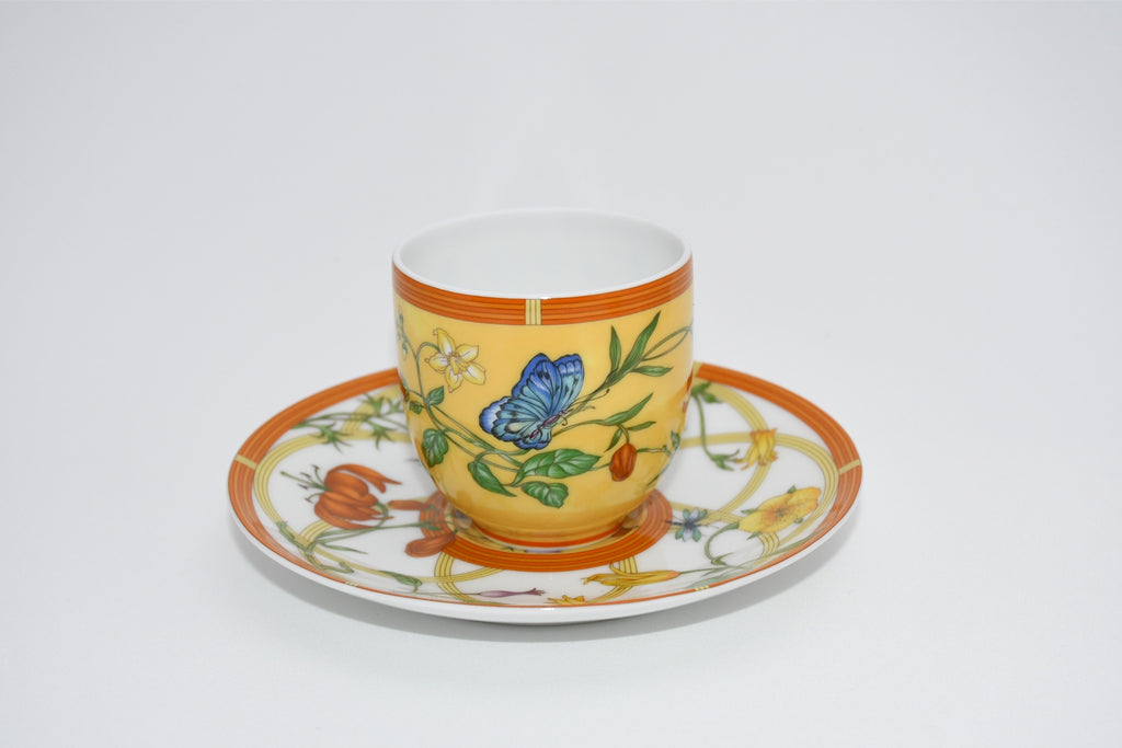 Hermes La Siesta Demitasse Cup and Saucer 2 set blue flower espresso coffee