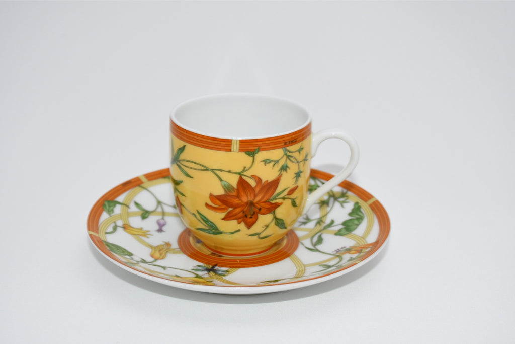 Hermes La Siesta Demitasse Cup and Saucer 2 set blue flower espresso coffee